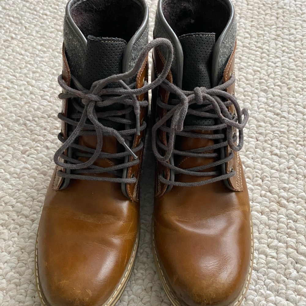 Brown and Gray Lace-Up Ankle Boots